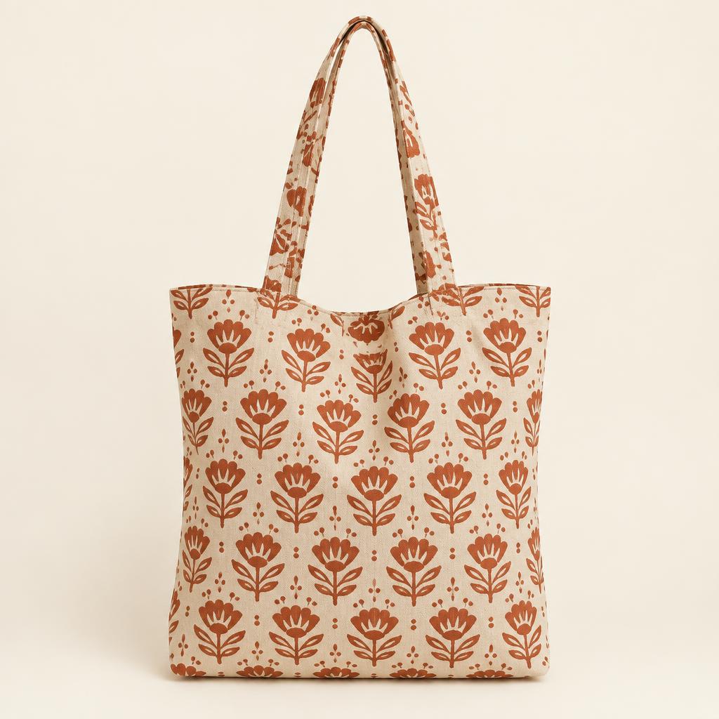 Cabas fleurs terracotta